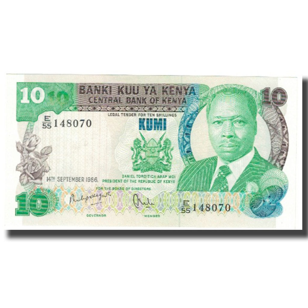 Nota, Quénia, 10 Shillings, 1986, 1986-09-14, KM:20c, UNC(65-70)