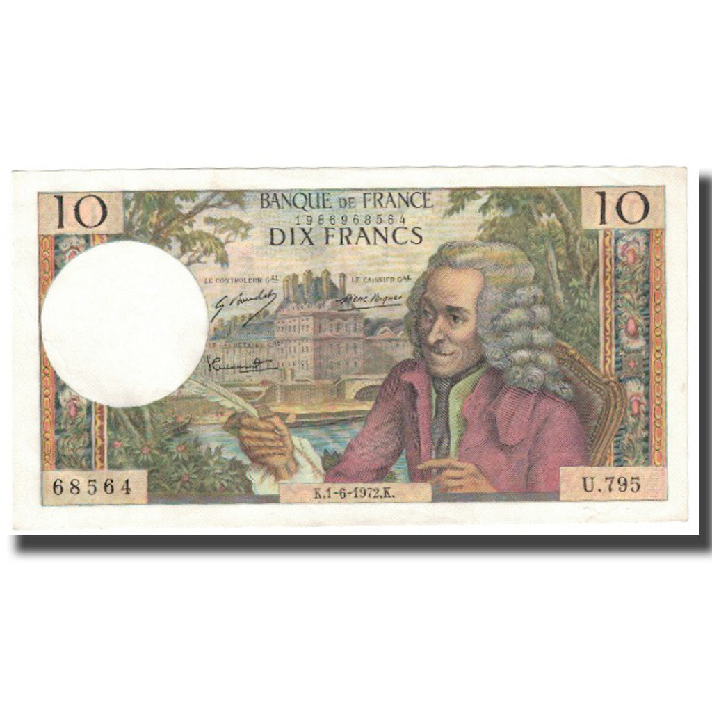 France, 10 Francs, Voltaire, 1972, 1972-06-01, UNC(65-70), Fayette:62.57