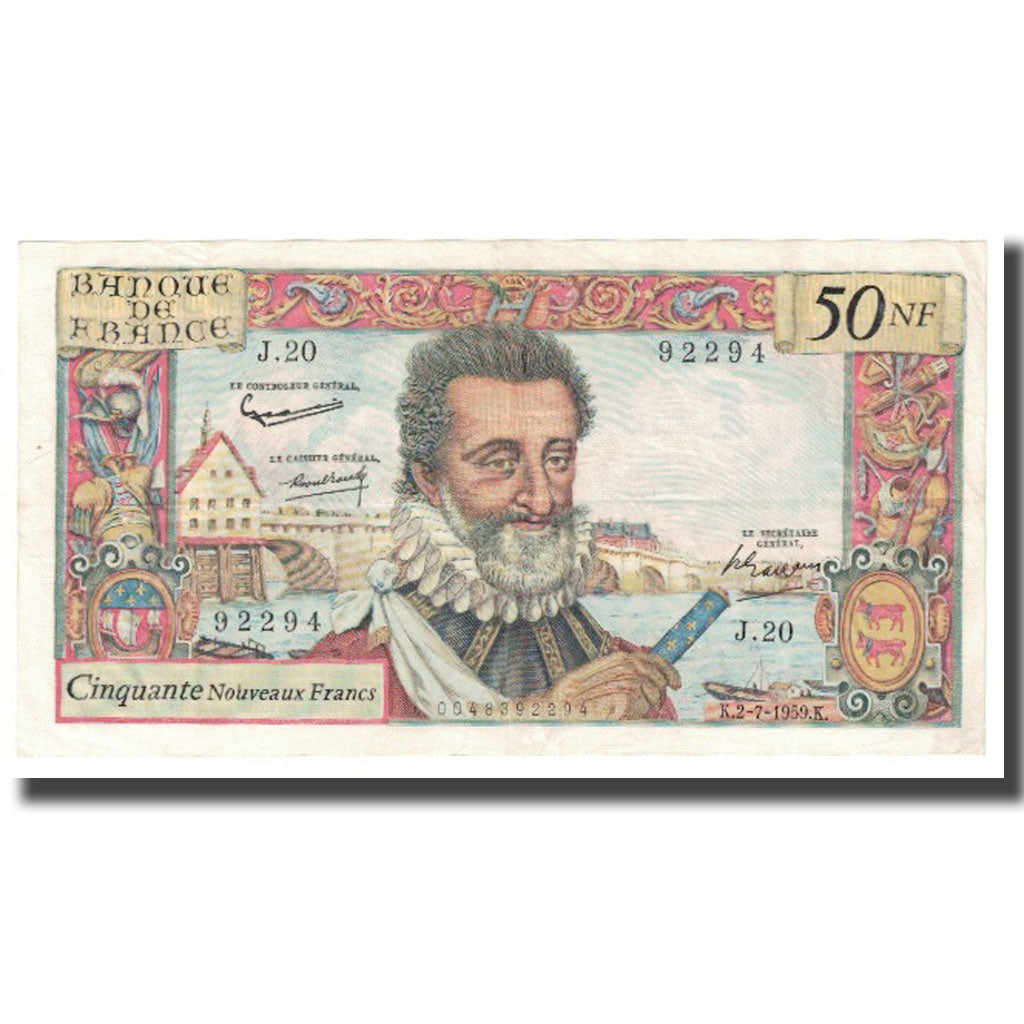 France, 50 Nouveaux Francs, Henri IV, 1959, 1959-07-02, AU(55-58), Fayette:58.2