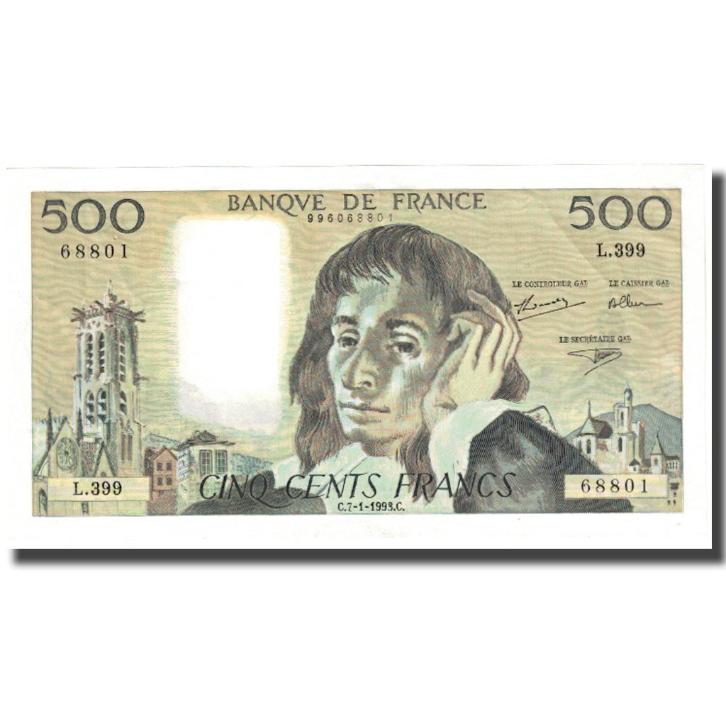 France, 500 Francs, Pascal, 1993, 1993-01-07, UNC(63), Fayette:71.51, KM:156e