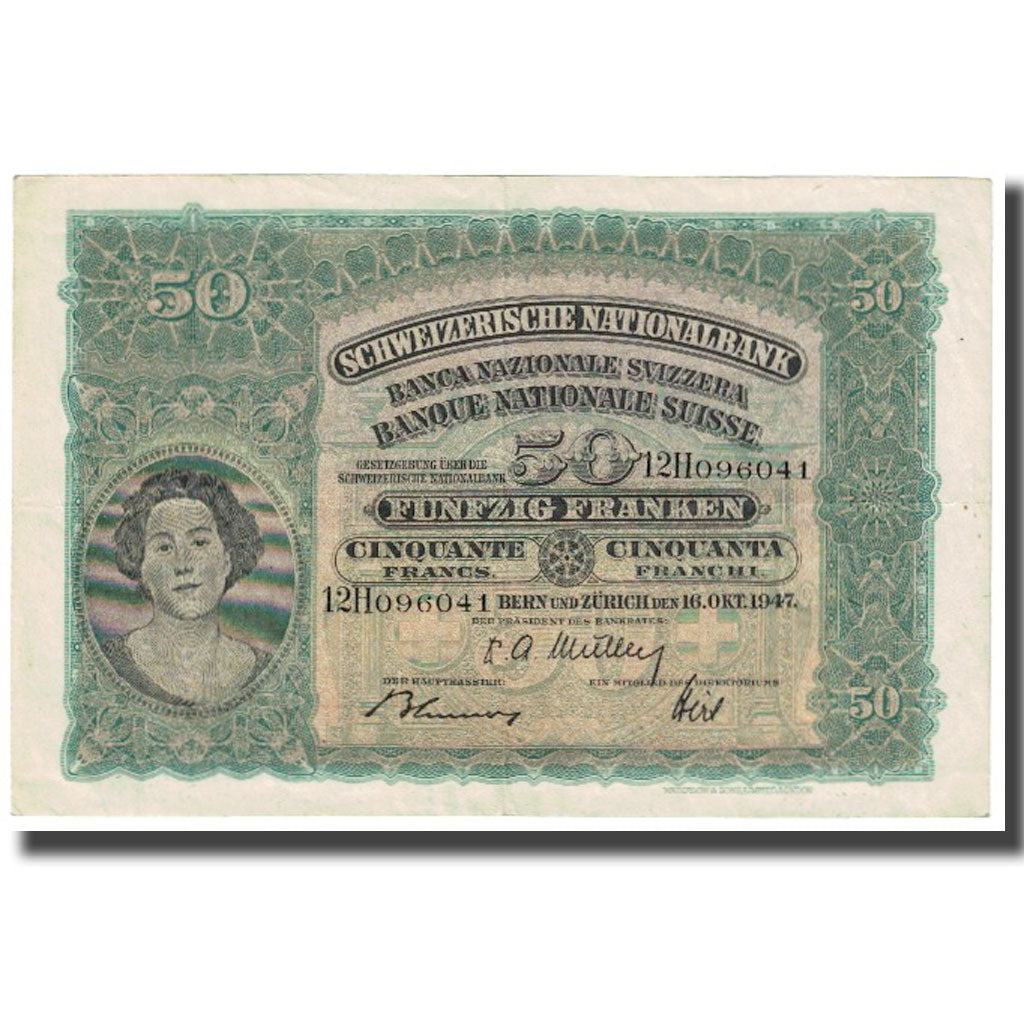 Geldschein, Schweiz, 50 Franken, 1947, 1947-10-16, KM:34o, SS