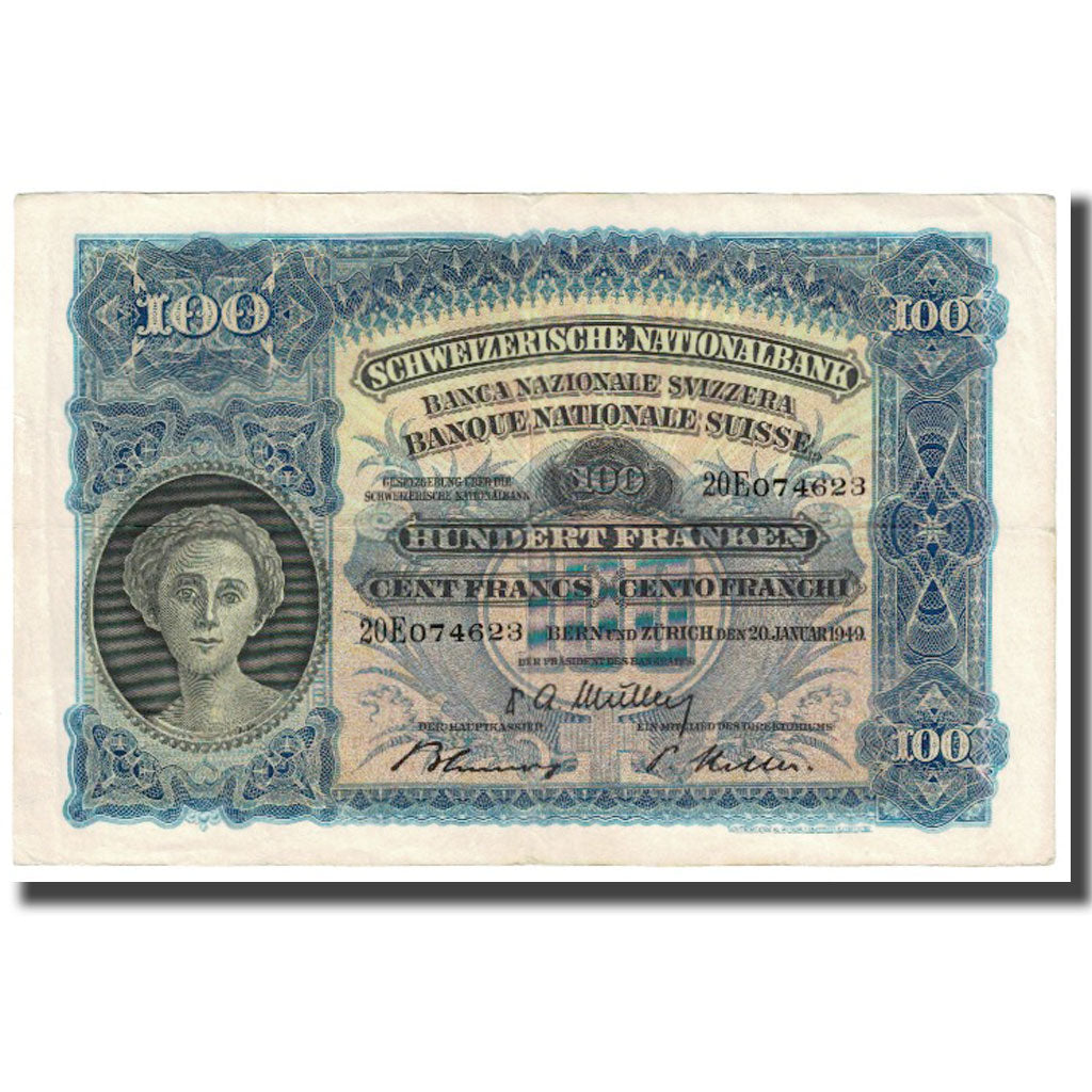 Banknote, Switzerland, 100 Franken, 1949, 1949-01-20, KM:35u, VF(20-25)