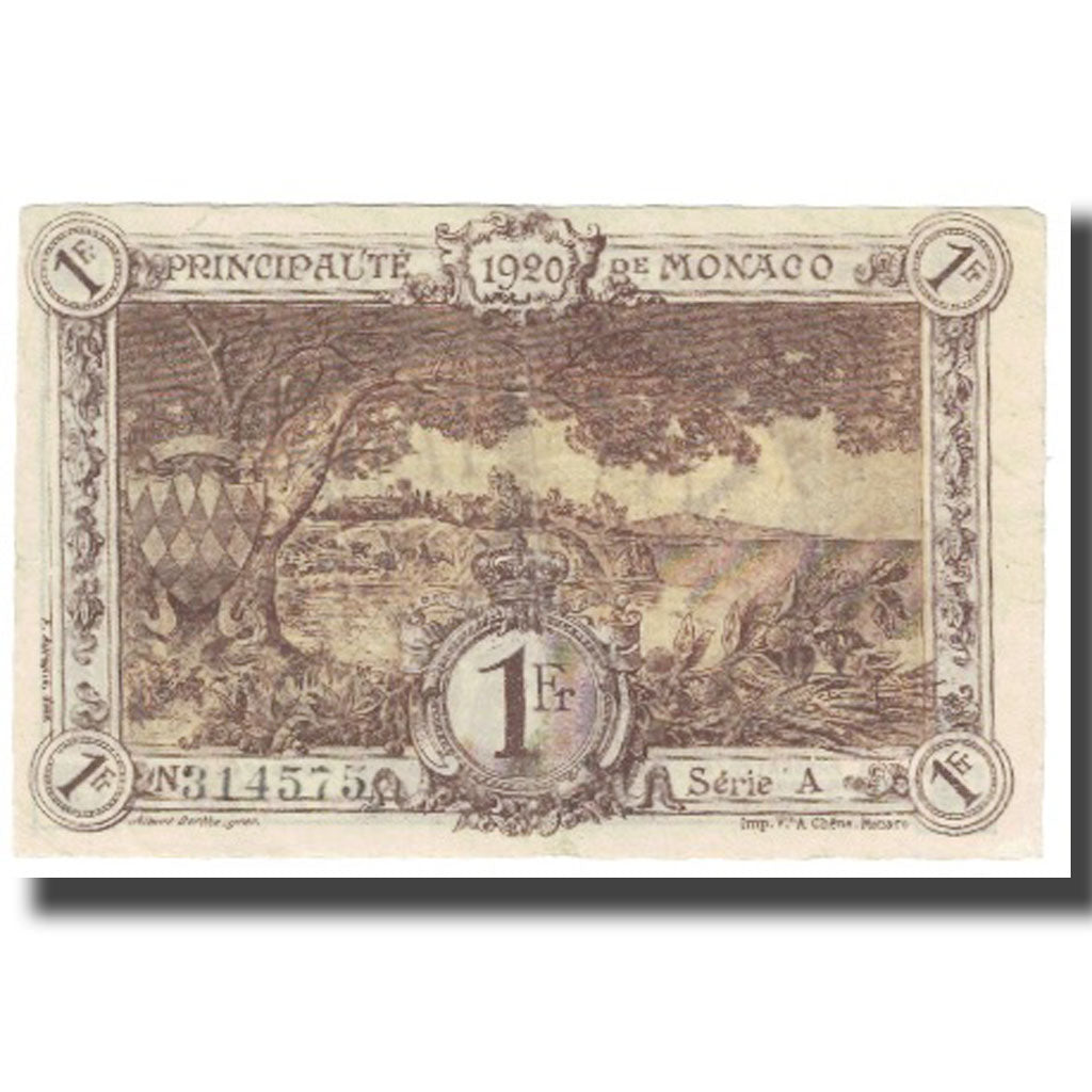 Banknote, Monaco, 1 Franc, 1920, 1920-03-20, KM:4b, VF(20-25)