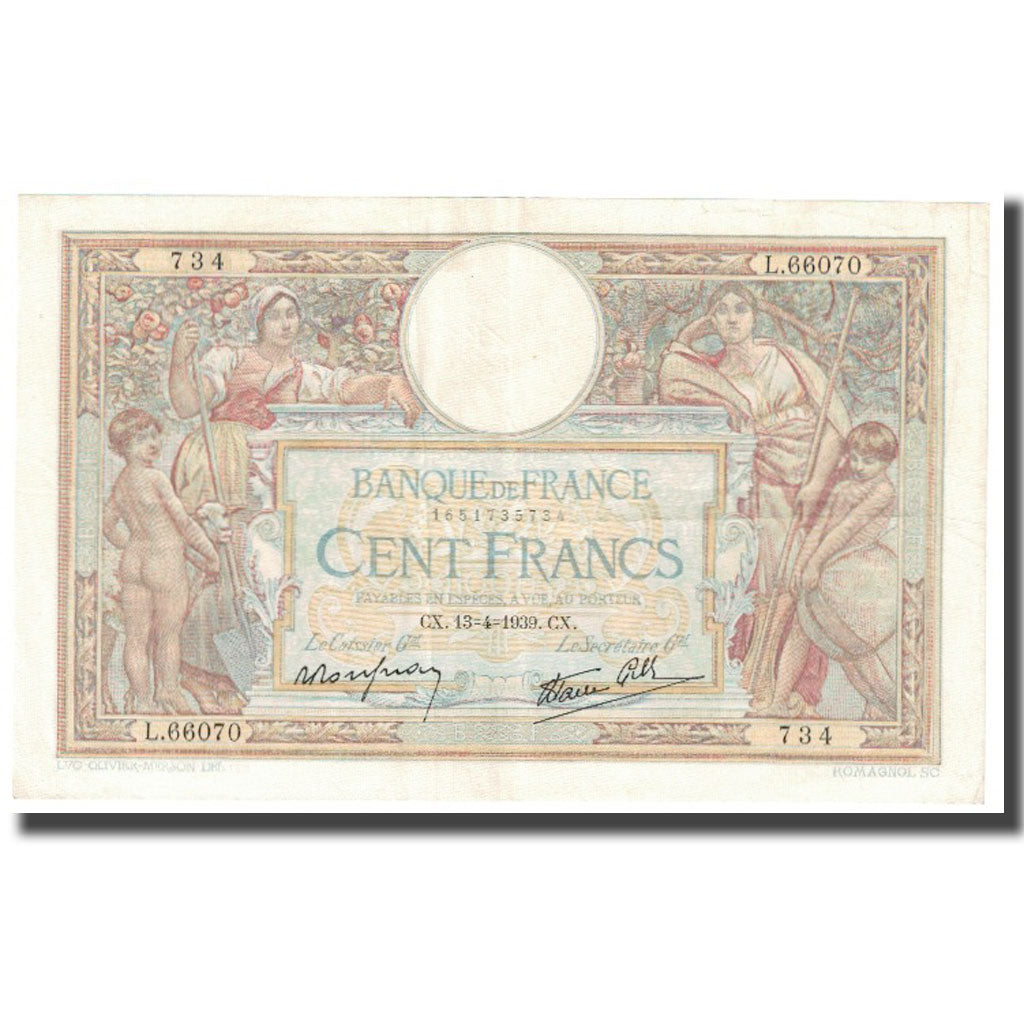 Frankrijk, 100 Francs, Luc Olivier Merson, 1939, 1939-04-13, SUP, Fayette:25.44