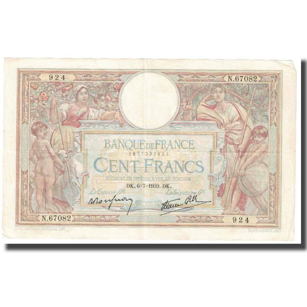 France, 100 Francs, Luc Olivier Merson, 1939, 1939-07-06, VF(20-25)
