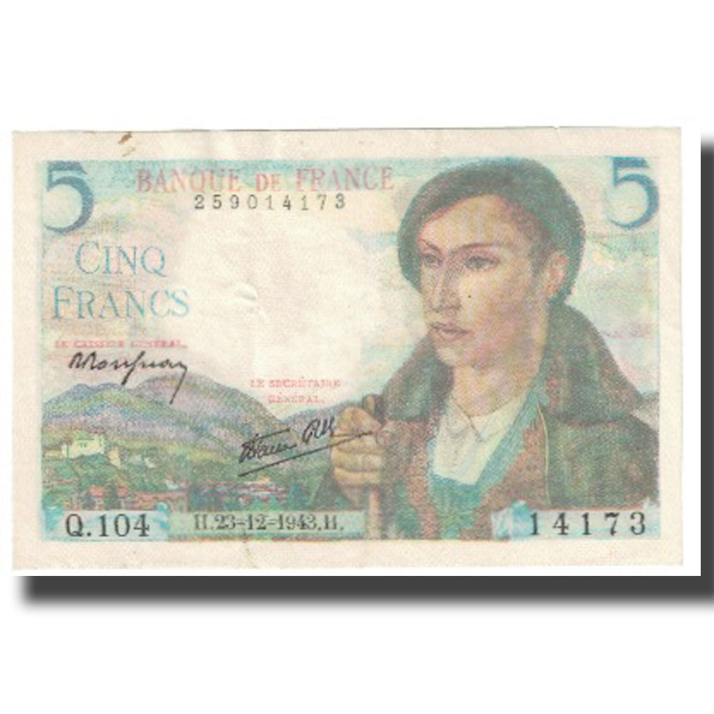 Francja, 5 Francs, Berger, 1943, 1943-12-23, EF(40-45), Fayette:05.01, KM:98a