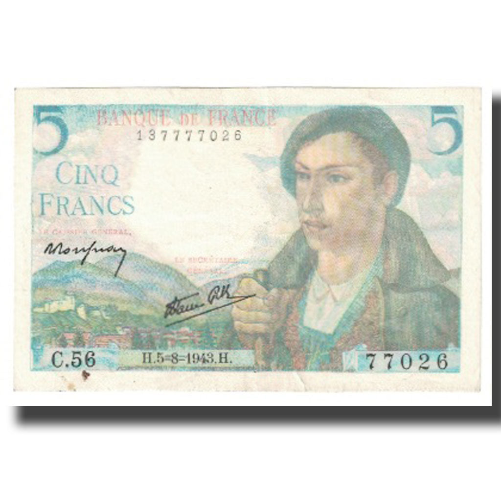 Francja, 5 Francs, Berger, 1943, 1943-08-05, EF(40-45), Fayette:05.01, KM:98a