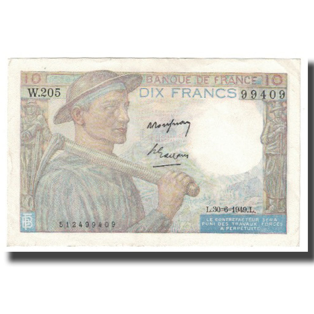 Francja, 10 Francs, Mineur, 1949, 1949-06-30, EF(40-45), Fayette:8.20, KM:99f