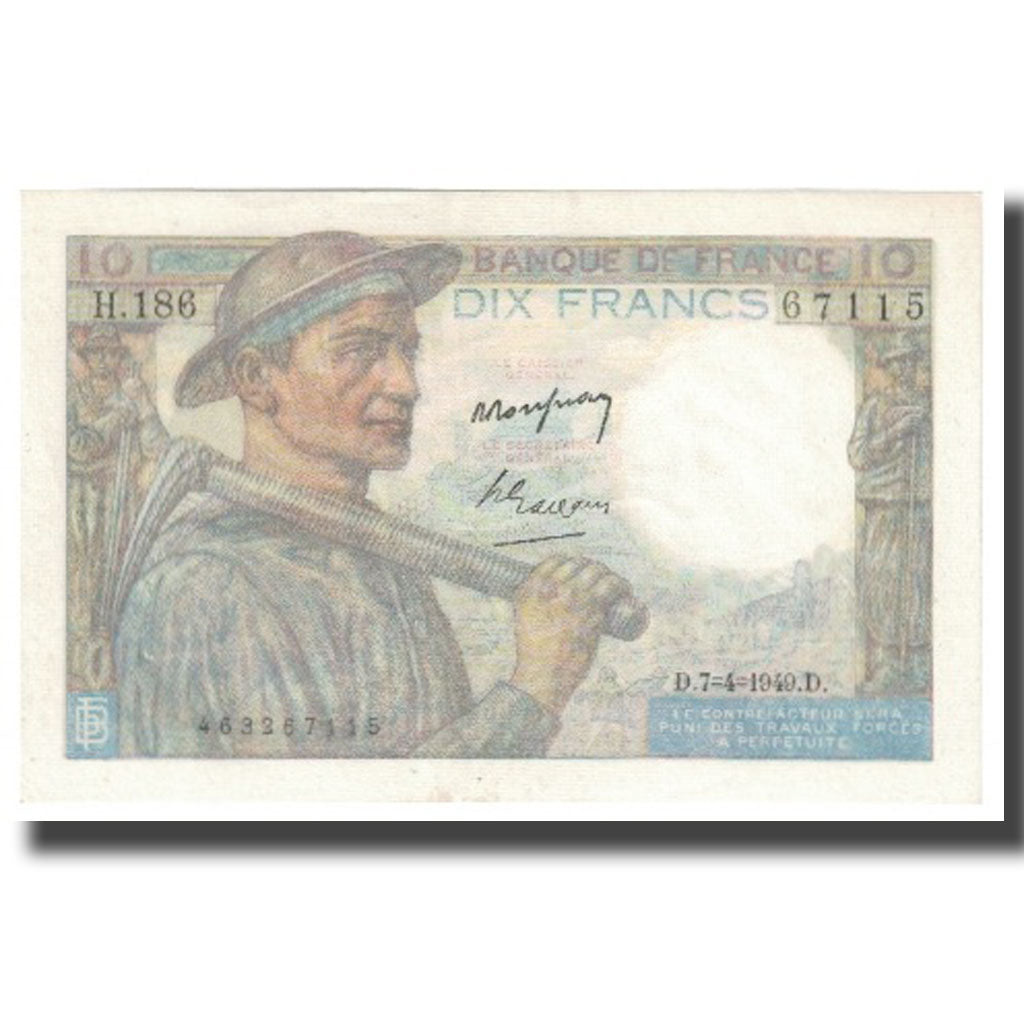 Frankrijk, 10 Francs, Mineur, 1949, 1949-04-07, NIEUW, Fayette:8.20, KM:99f