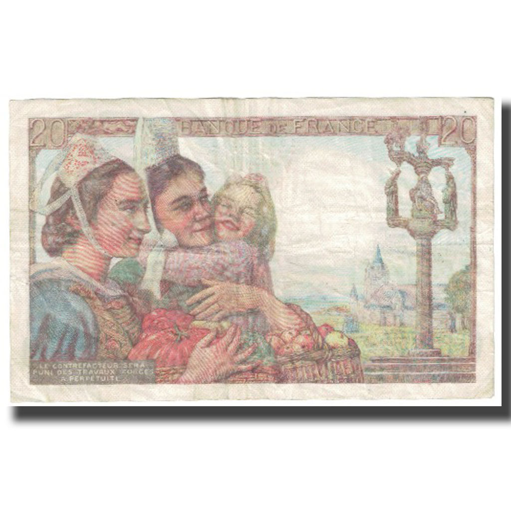 França, 20 Francs, Pêcheur, 1943, 1943-04-15, VF(30-35), Fayette:13.06