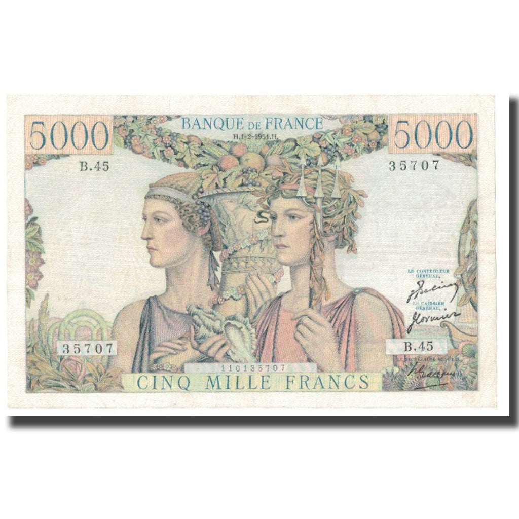 Francia, 5000 Francs, Terre et Mer, 1951, 1951-02-01, SPL, Fayette:48.4, KM:131b