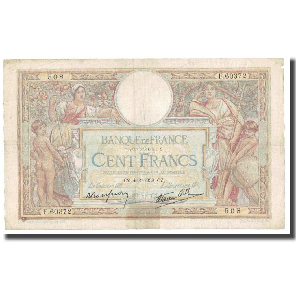 France, 100 Francs, Luc Olivier Merson, 1938, 1938-08-04, TB, Fayette:25.12