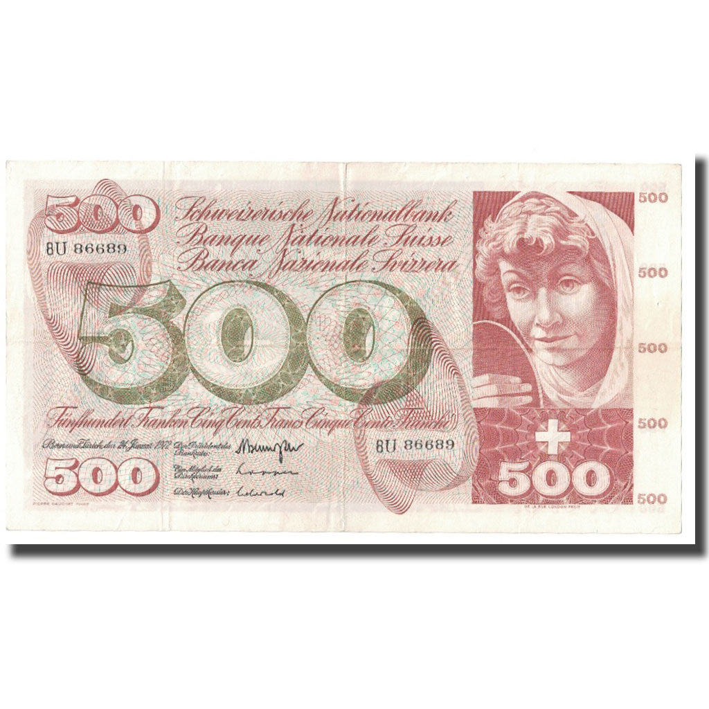 Banknote, Switzerland, 500 Franken, 1972, 1972-01-24, KM:50b, AU(55-58)