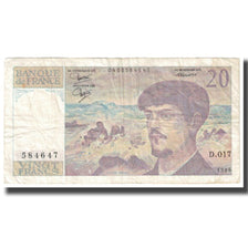 Frankrijk, 20 Francs, Debussy, 1986, TB, Fayette:66.7, KM:151a