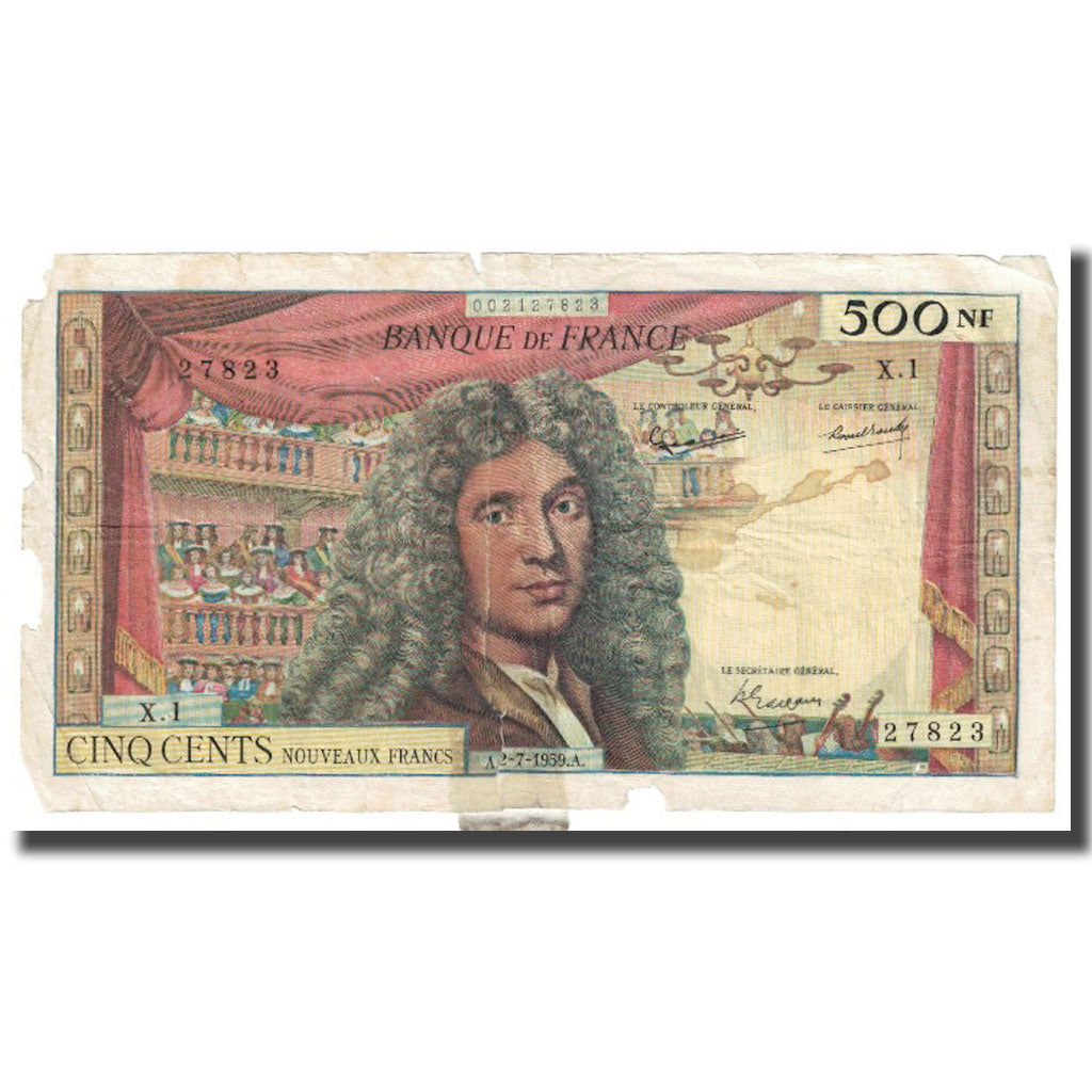 France, 500 Nouveaux Francs, Molière, 1959, 1959-07-02, VF(20-25)