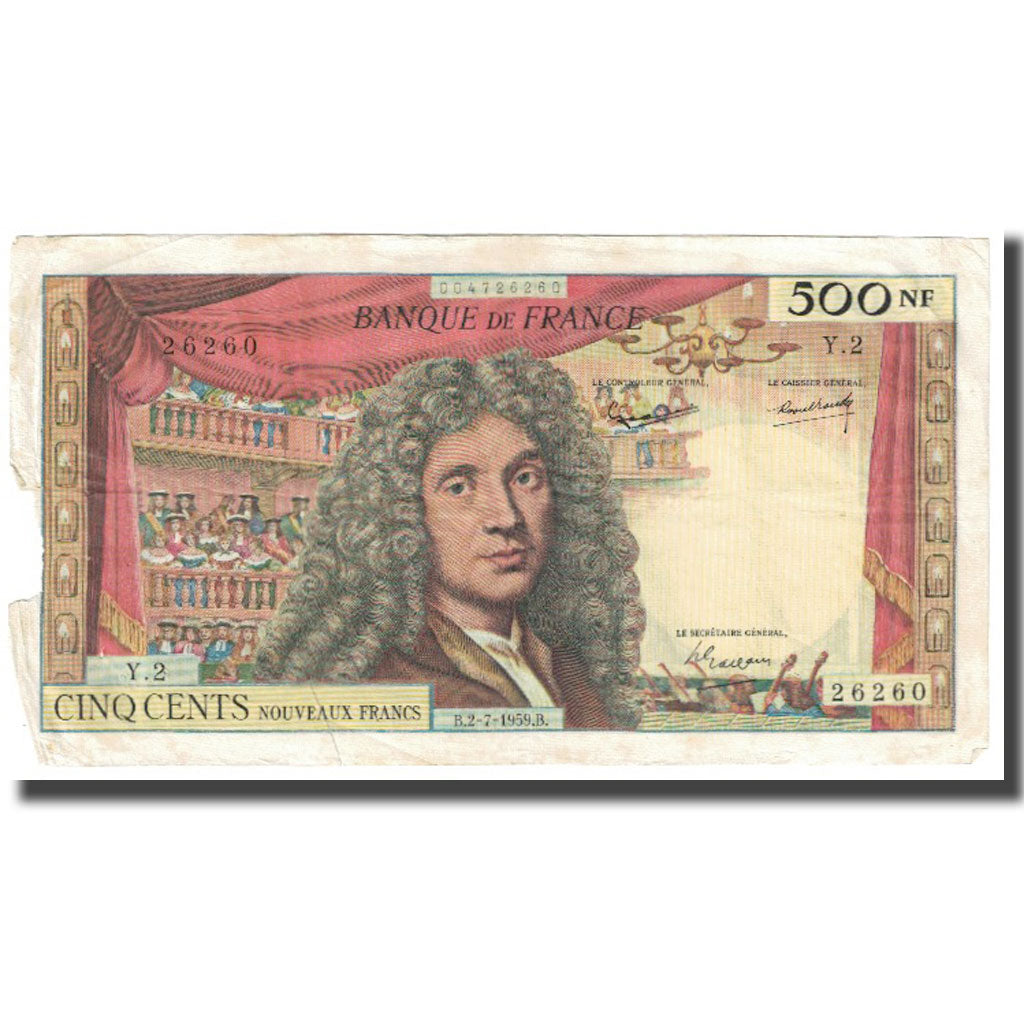 France, 500 Nouveaux Francs, Molière, 1959, 1959-07-02, VF(20-25)