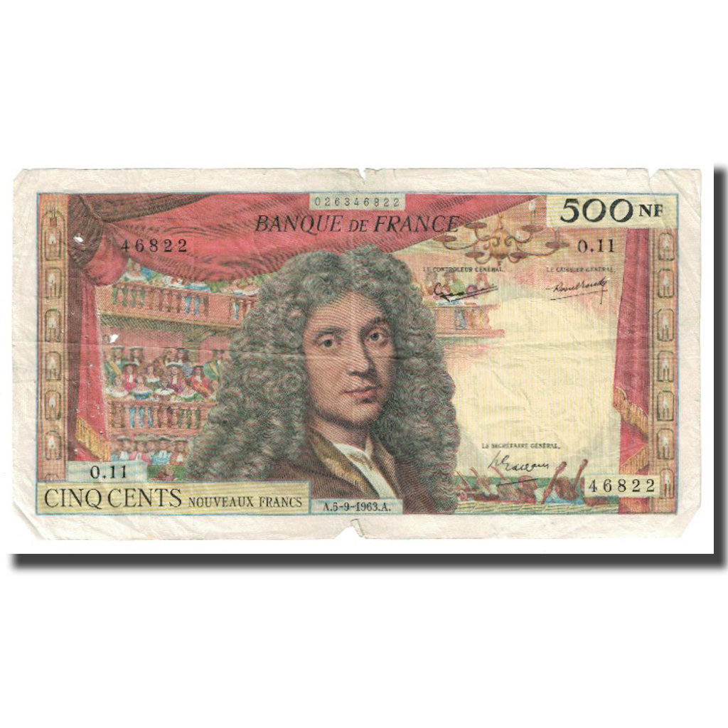 France, 500 Nouveaux Francs, Molière, 1959, 1959-07-02, VF(20-25)