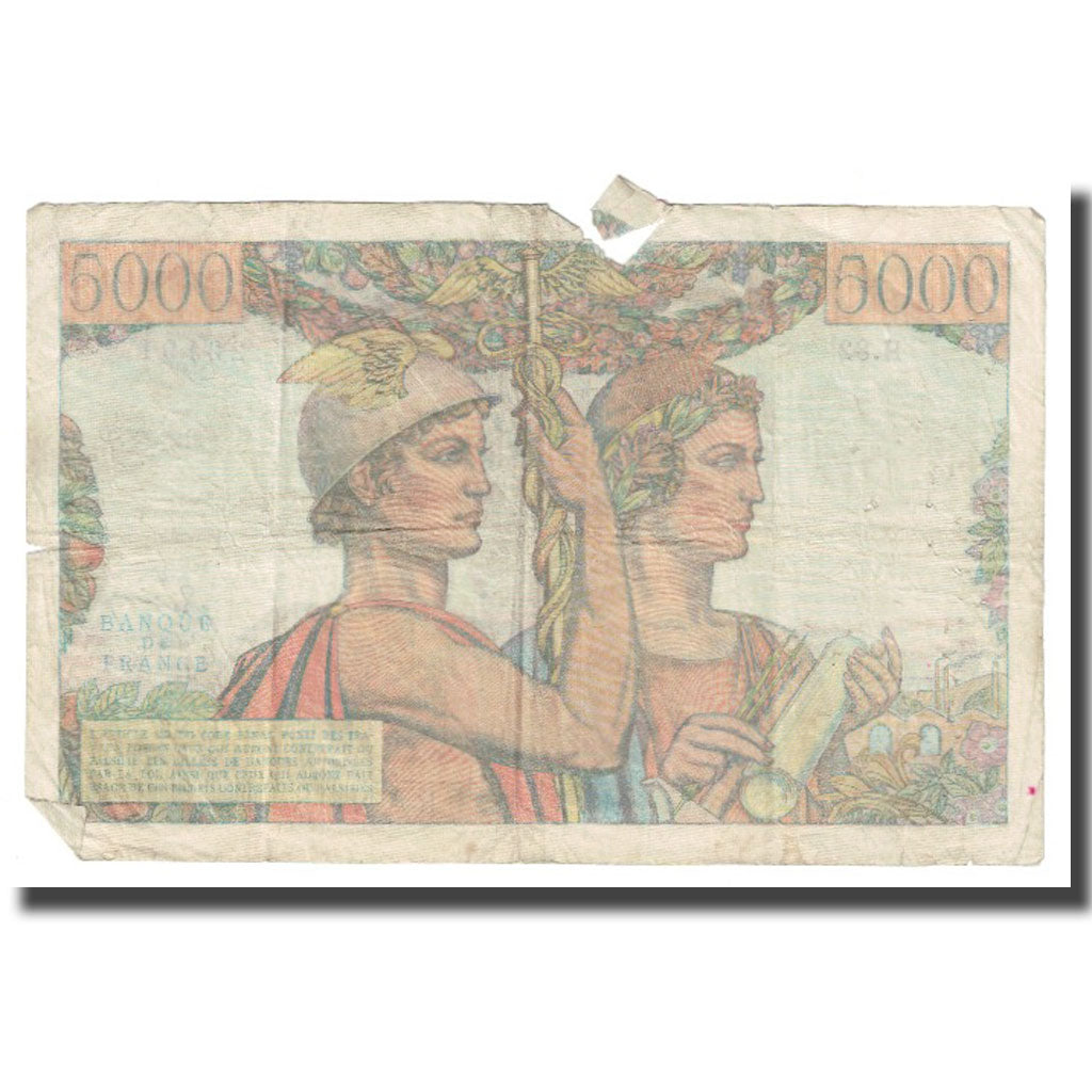 França, 5000 Francs, Terre et Mer, 1951, 1951-08-16, VF(20-25), Fayette:48.5