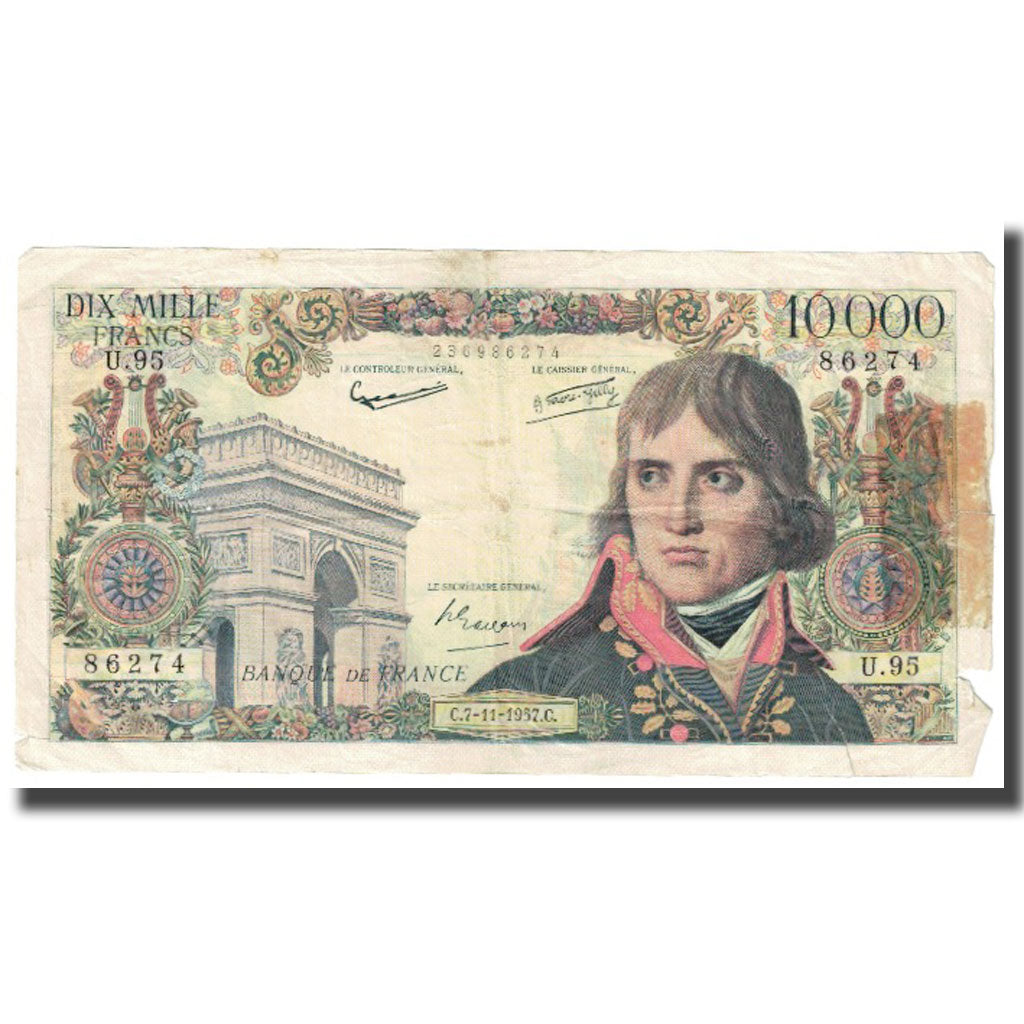France, 10,000 Francs, Bonaparte, 1957, 1957-11-07, VF(20-25), Fayette:51.10