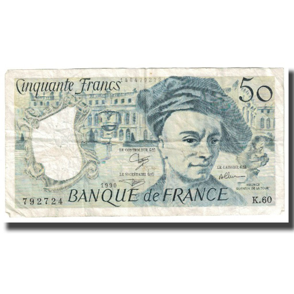 France, 50 Francs, Quentin de La Tour, 1990, TB, Fayette:67.16, KM:152e