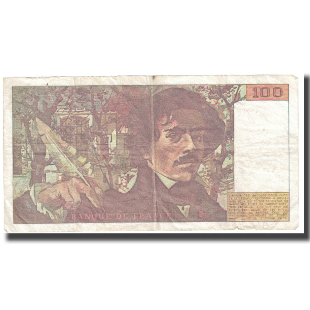 France, 100 Francs, Delacroix, 1990, TB, Fayette:69bis.2b, KM:154d