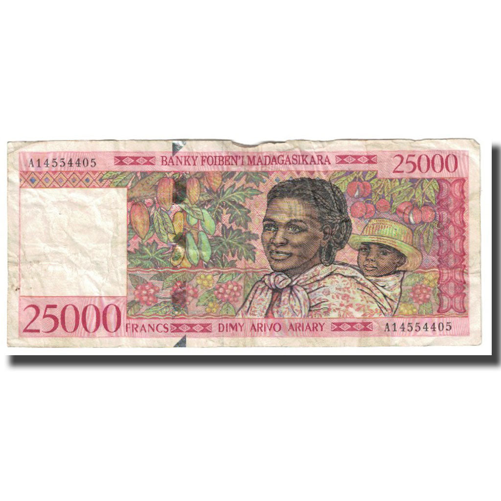 Banknote, Madagascar, 25,000 Francs = 5000 Ariary, KM:82, VF(20-25)