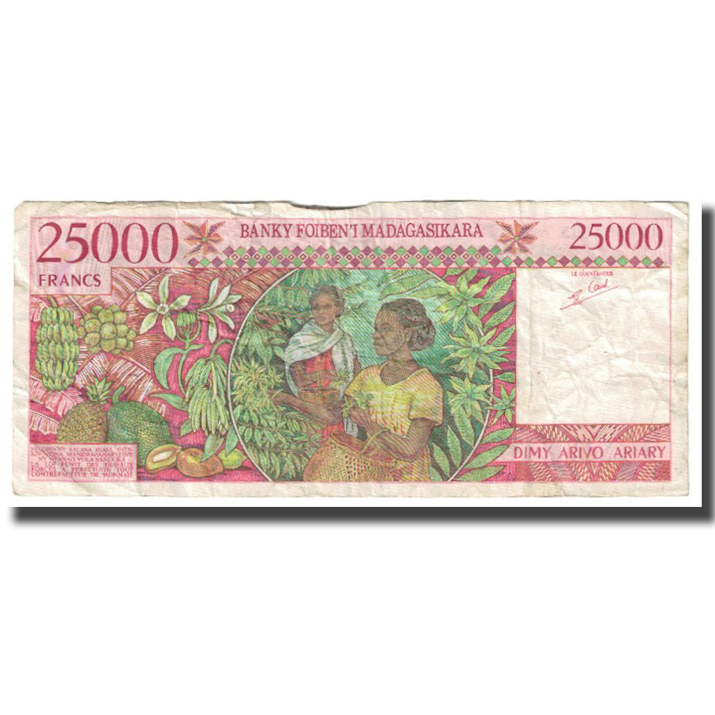 Banknote, Madagascar, 25,000 Francs = 5000 Ariary, KM:82, VF(20-25)