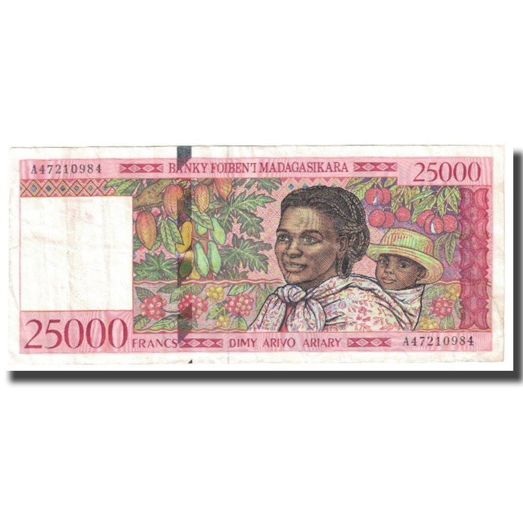Banknote, Madagascar, 25,000 Francs = 5000 Ariary, KM:82, EF(40-45)