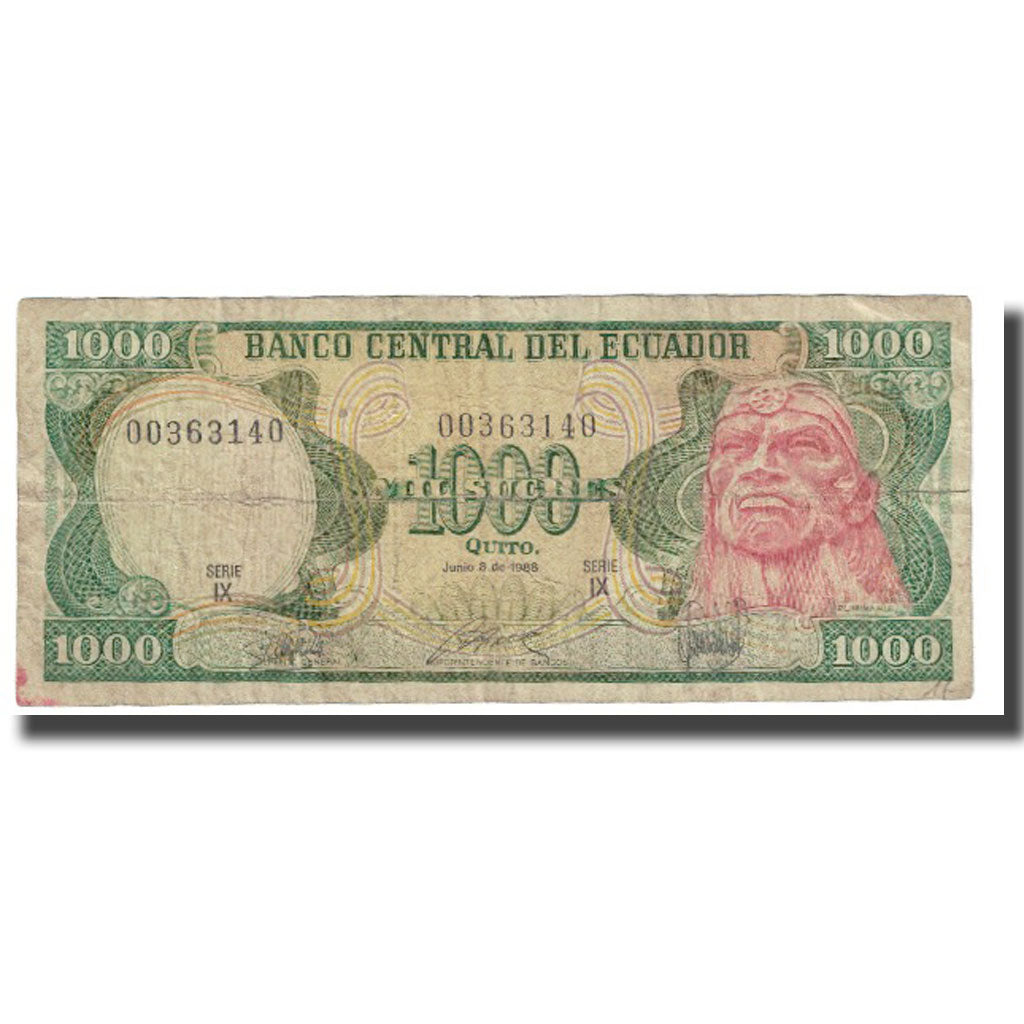 Banknote, Ecuador, 1000 Sucres, 1988, 1988-06-08, KM:125a, VF(20-25)