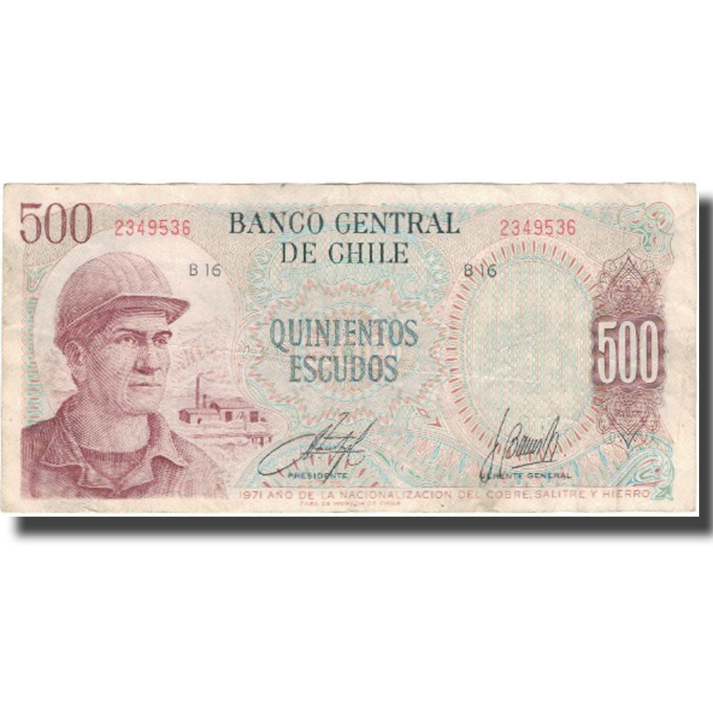 Banknot, Chile, 500 Escudos, KM:145, VF(20-25)