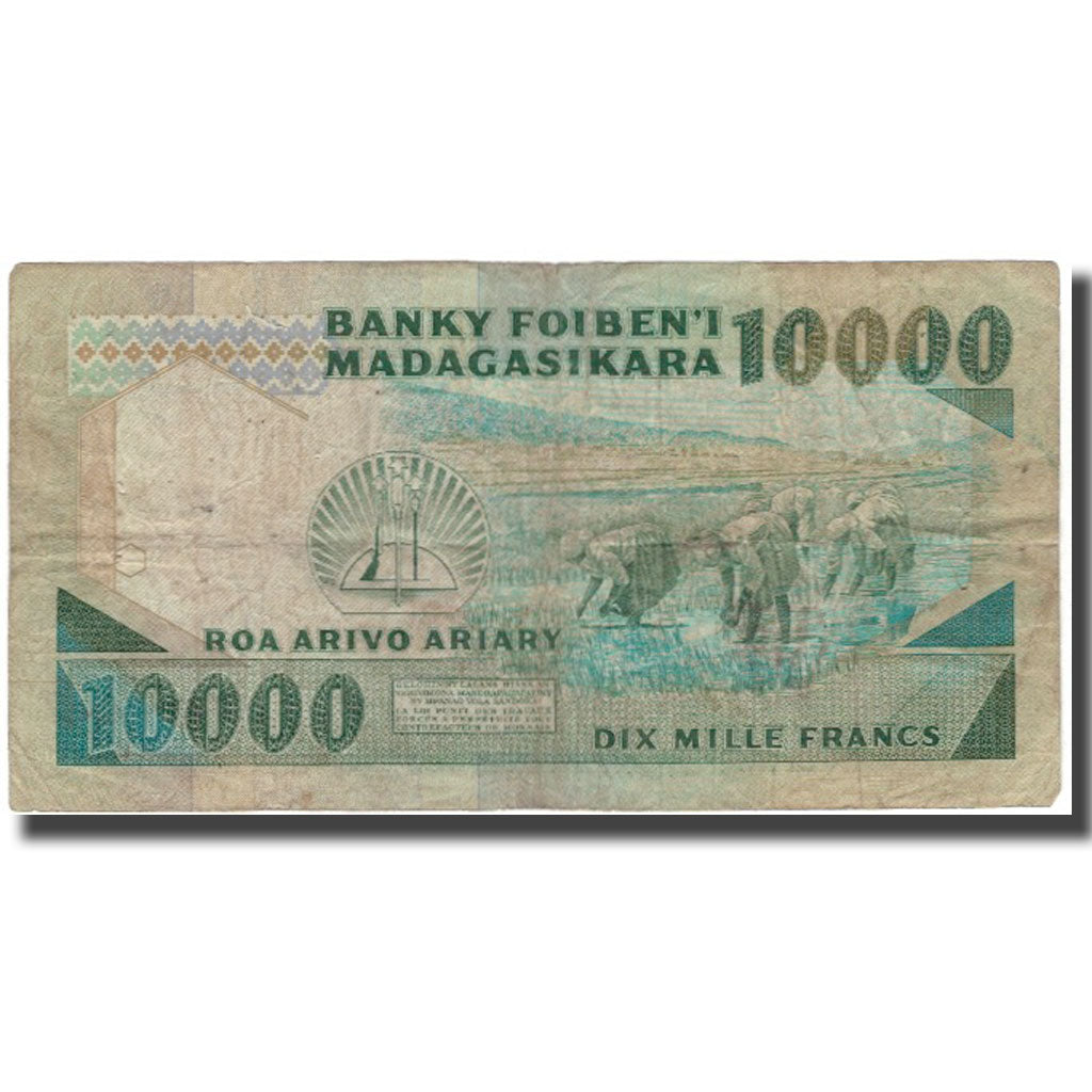 Geldschein, Madagascar, 10,000 Francs = 2000 Ariary, KM:70a, S+