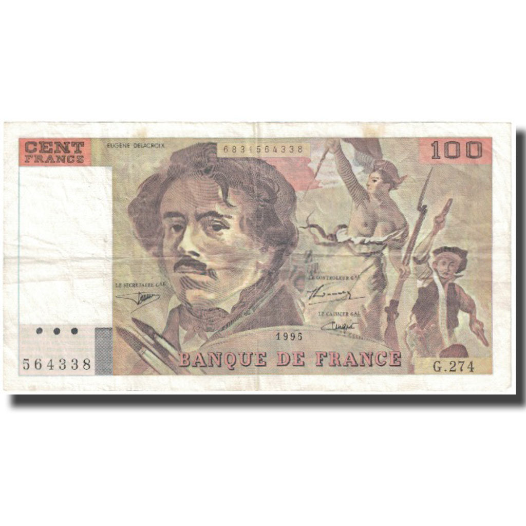 Francja, 100 Francs, Delacroix, 1995, 1995, EF(40-45), Fayette:69 Ter 2b