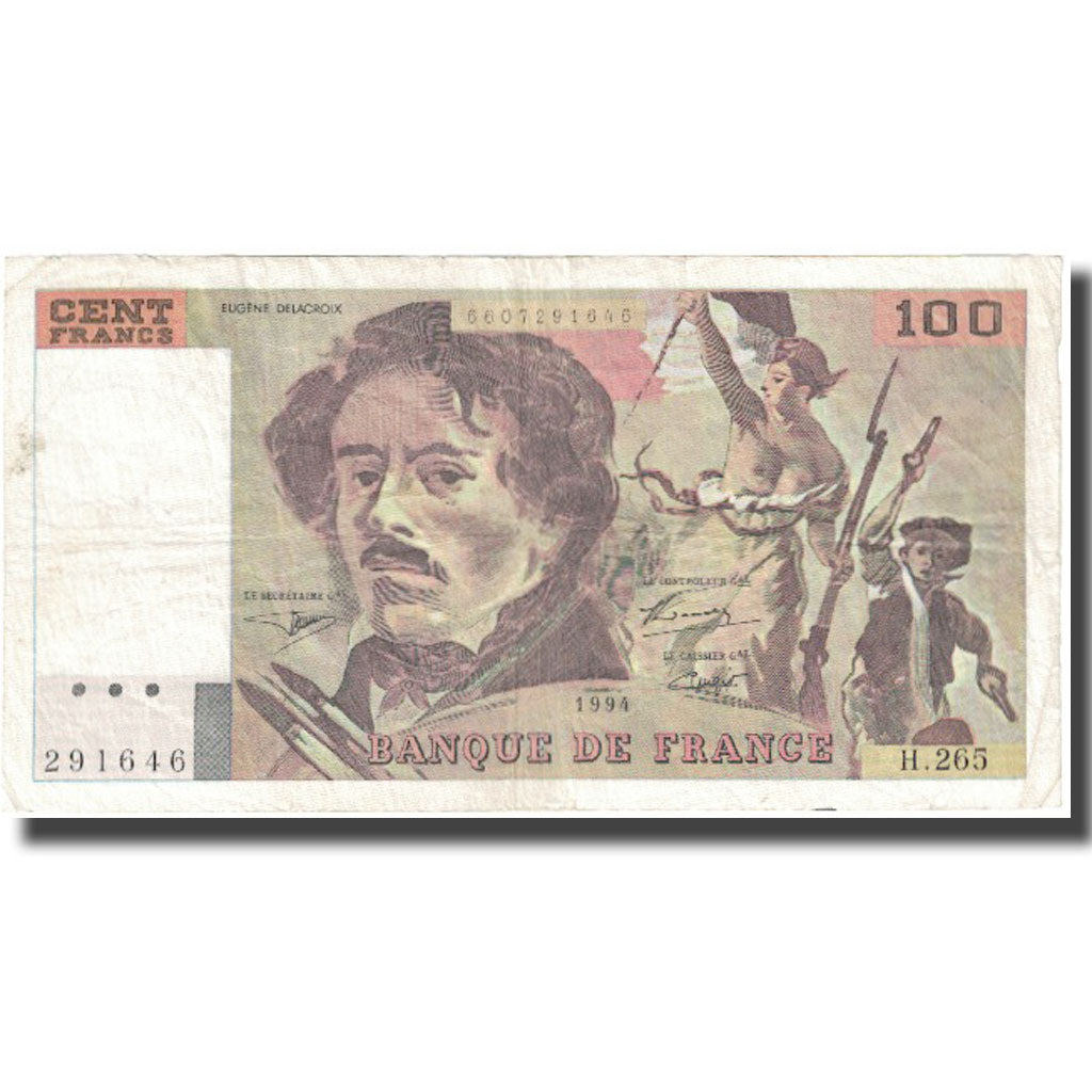 France, 100 Francs, Delacroix, 1994, 1994, VF(30-35), Fayette:69 ter 1b)