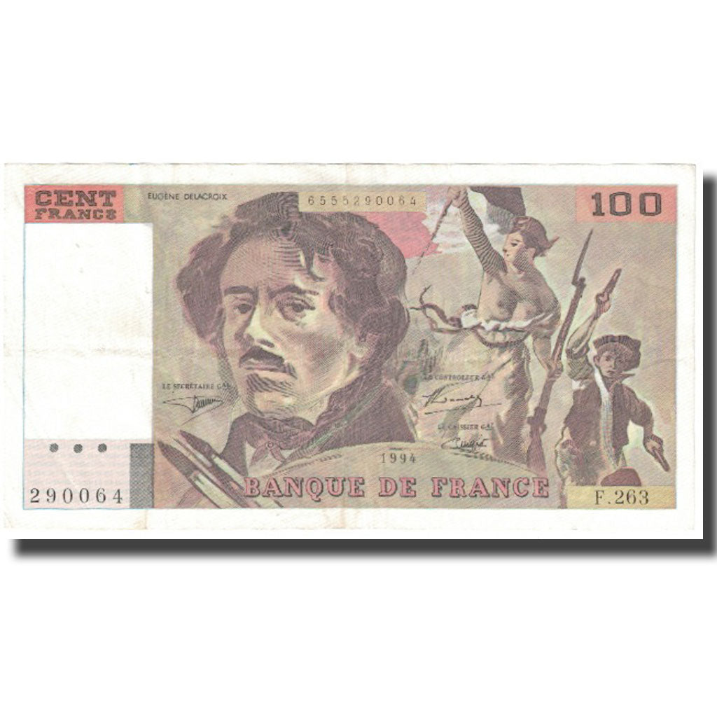 France, 100 Francs, Delacroix, 1994, 1994, EF(40-45), Fayette:69 ter 1b)