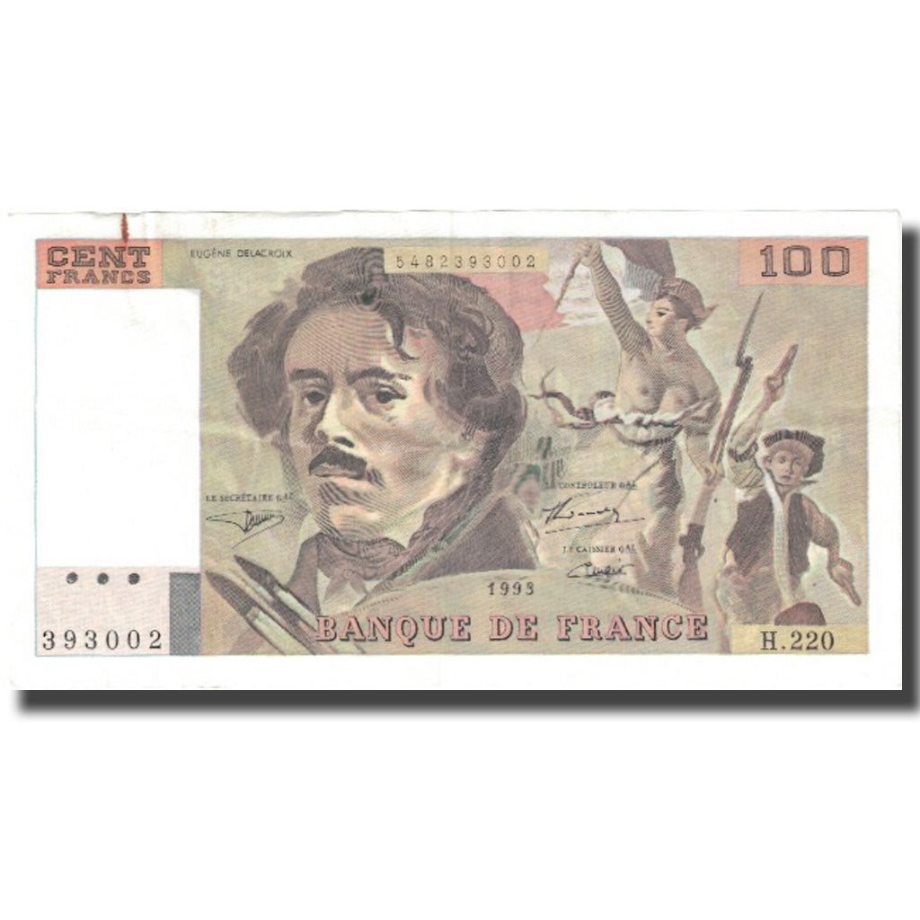 France, 100 Francs, Delacroix, 1993, 1993, VF(30-35), Fayette:69bis.7, KM:154g