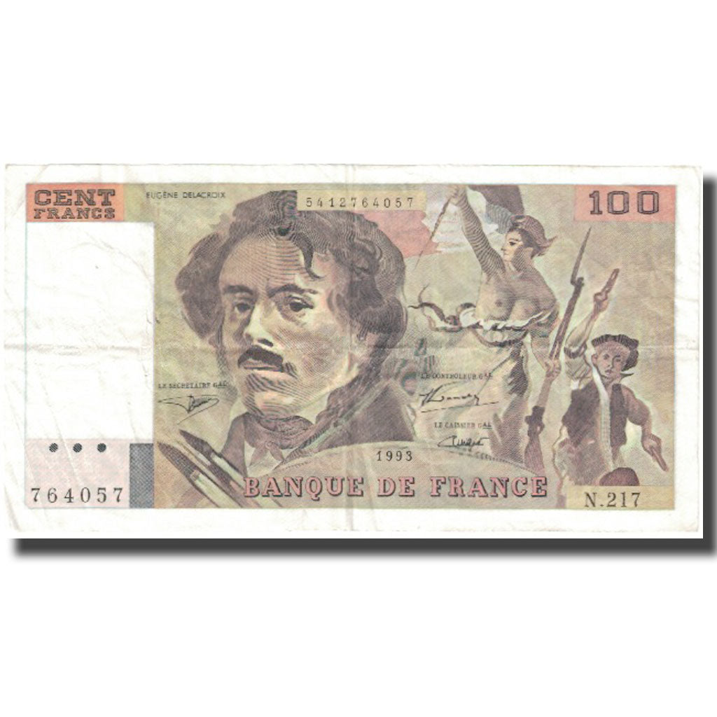 Francja, 100 Francs, Delacroix, 1993, 1993, VF(30-35), Fayette:69bis.5, KM:154g