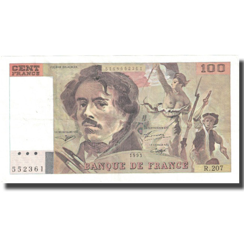 France, 100 Francs, Delacroix, 1993, 1993, AU(55-58), Fayette:69bis.5, KM:154g