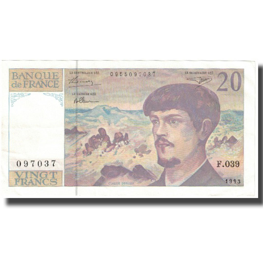 França, 20 Francs, Debussy, 1993, 1993, UNC(63), Fayette:66 bis.4, KM:151h