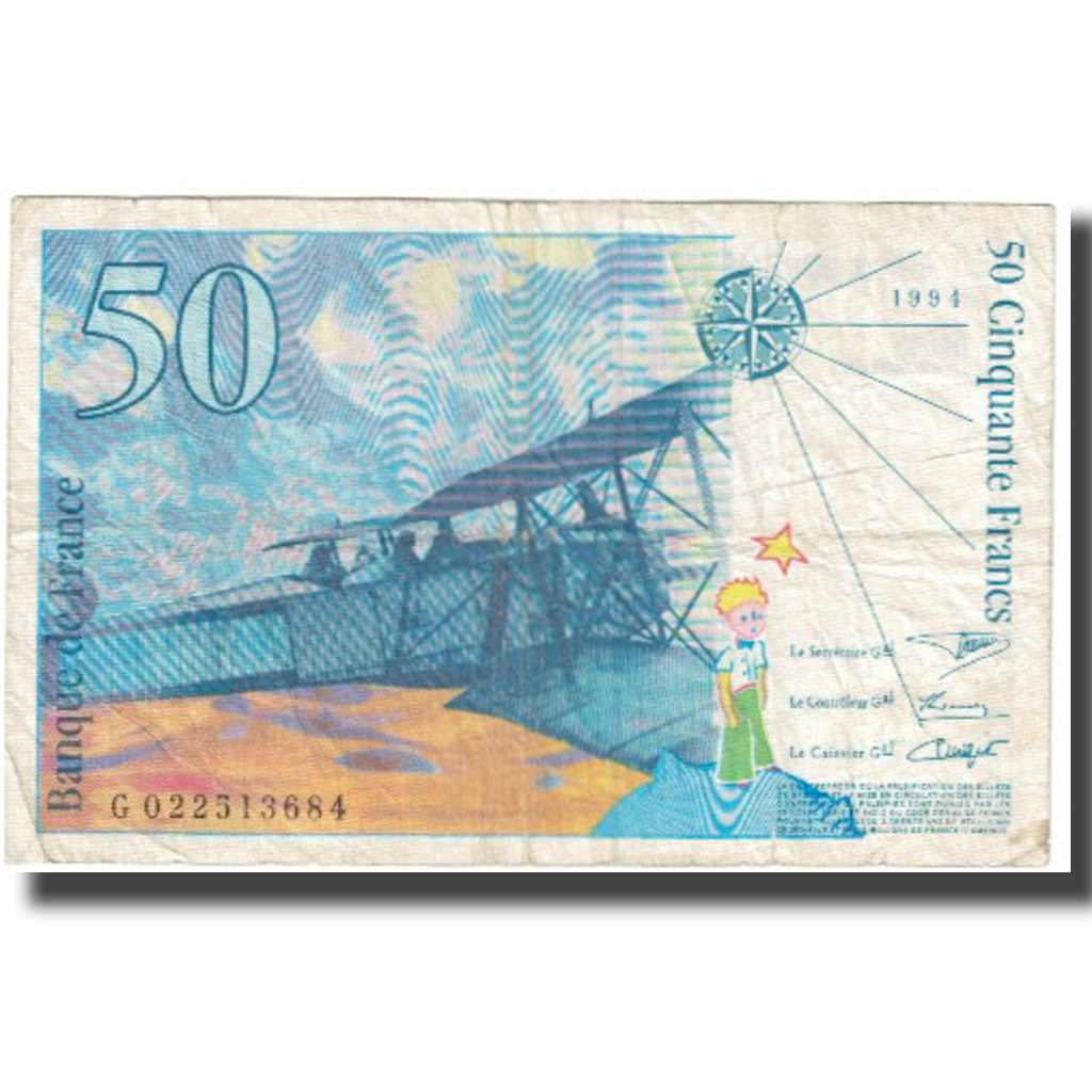 Francja, 50 Francs, St Exupéry, 1994, 1994, VG(8-10), Fayette:73.1d, KM:157Aa