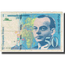 France, 50 Francs, St Exupéry, 1993, 1993, VG(8-10), Fayette:F72.02, KM:157Aa