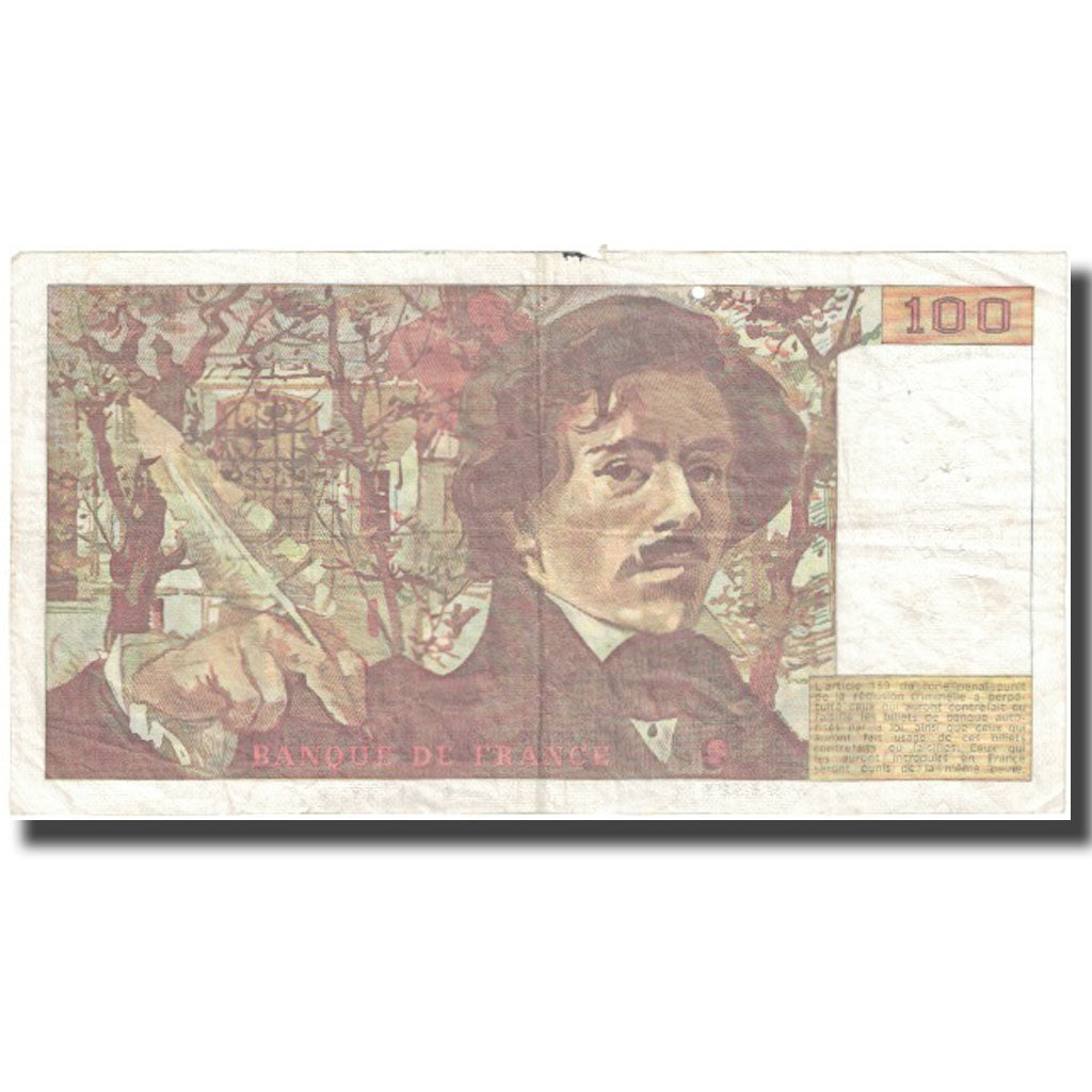 France, 100 Francs, Delacroix, 1989, 1989, VF(30-35), Fayette:69.13d), KM:154e