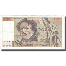 Francia, 100 Francs, Delacroix, 1991, 1991, BC+, Fayette:69bis.3c1, KM:154e