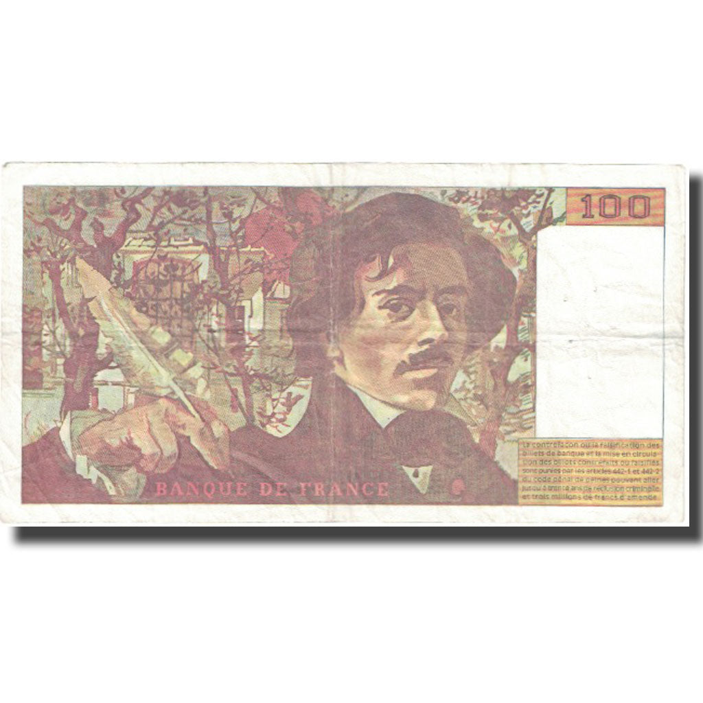 France, 100 Francs, Delacroix, 1994, 1994, VF(30-35), Fayette:69ter.1b, KM:154h