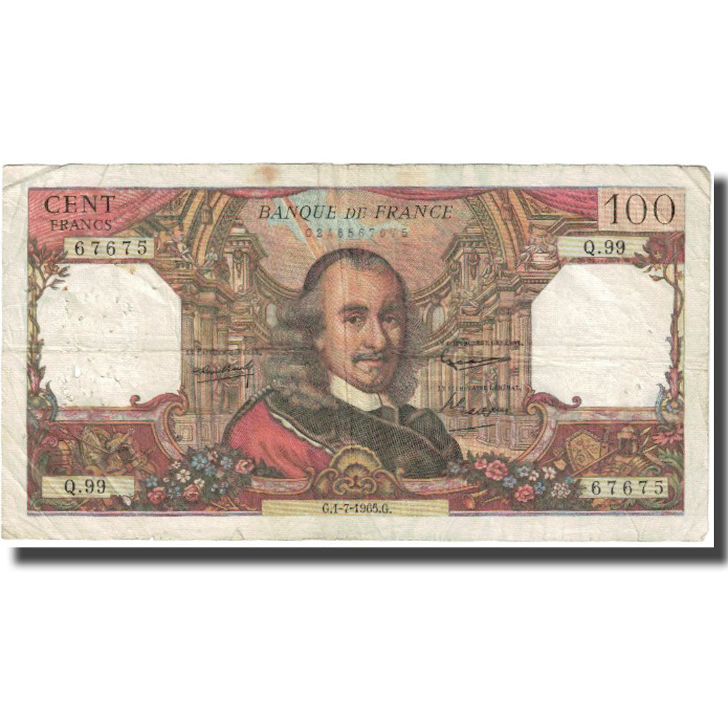 França, 100 Francs, Corneille, 1965, 1965-07-01, VF(20-25), Fayette:65.8