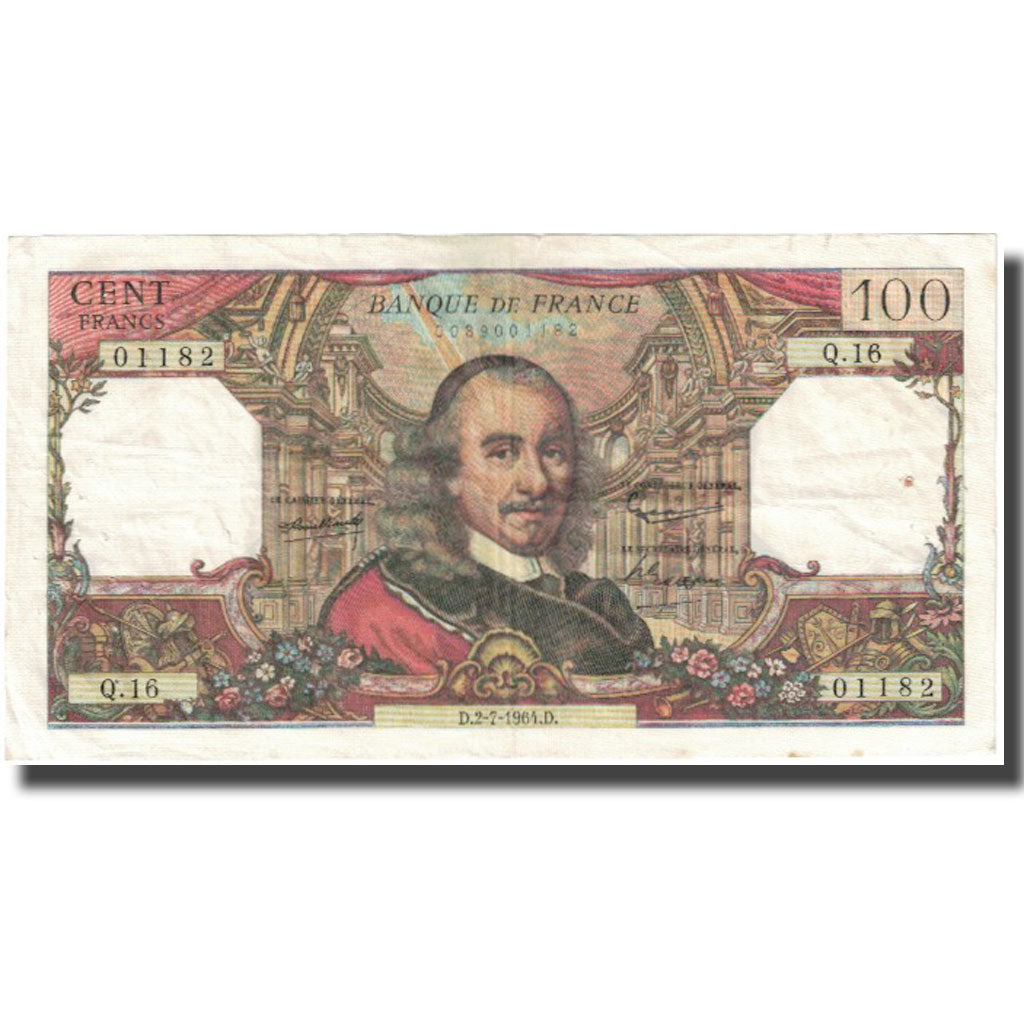 France, 100 Francs, Corneille, 1964, 1964-07-02, VF(20-25), Fayette:65.2