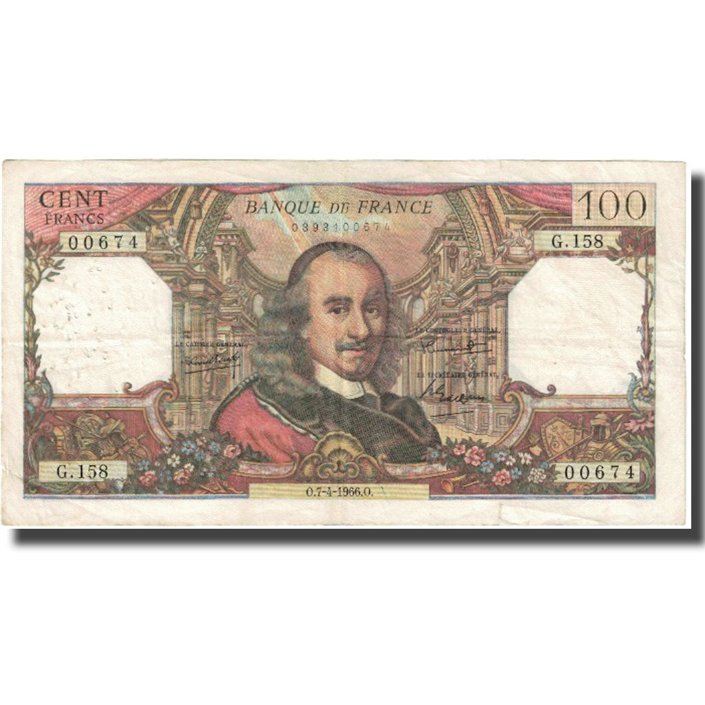 France, 100 Francs, Corneille, 1966, 1966-04-07, VF(20-25), Fayette:65.12