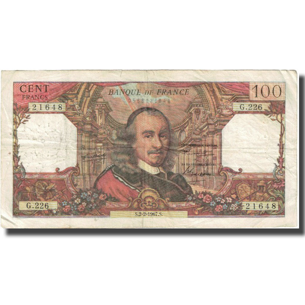 Francja, 100 Francs, Corneille, 1967, 1967-02-02, VF(20-25), Fayette:65.16