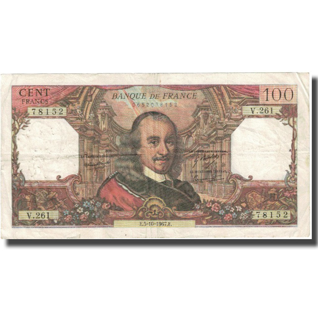 France, 100 Francs, Corneille, 1967, 1967-10-05, VF(20-25), Fayette:65.18