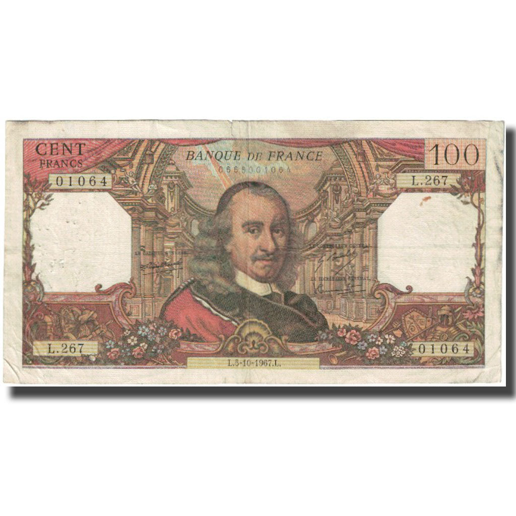 France, 100 Francs, Corneille, 1967, 1967-10-05, VF(20-25), Fayette:65.18