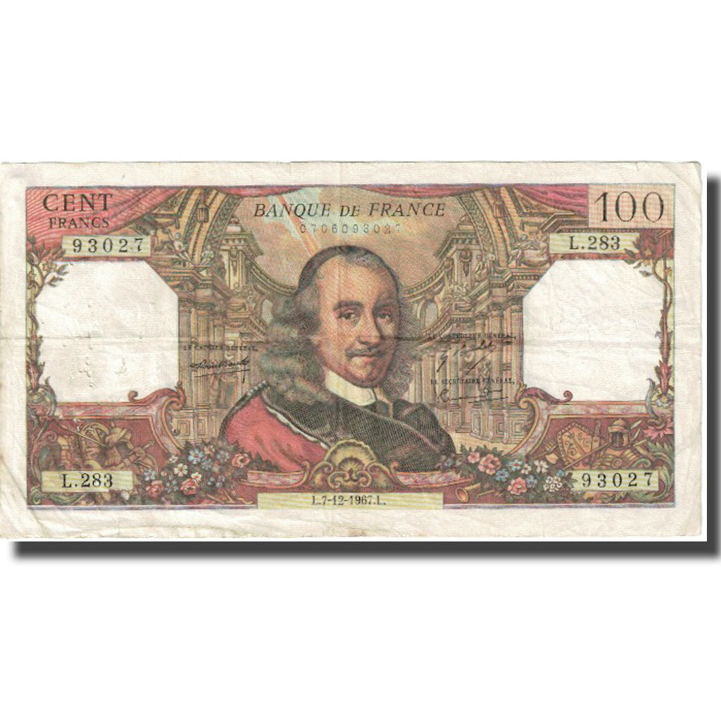 Francja, 100 Francs, Corneille, 1967, 1967-12-07, VF(20-25), Fayette:65.19